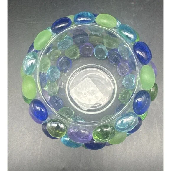VTG Libbey PURPLE BLUE GREEN Decorative Stones On Glass Candle Votive Holders-2 - Picture 3 of 10